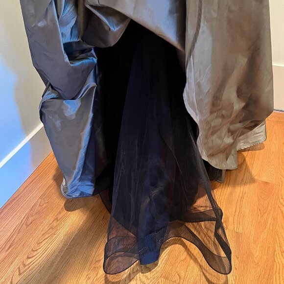 Metallic Silver Taffeta Formal Gown - Strapless, Crystal Detail, Size 10 - Picture 10 of 13